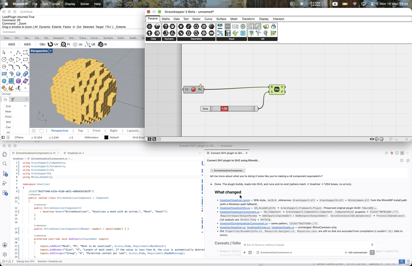 Voxelizer GH1 component and its GH2 equivalent solving side by side